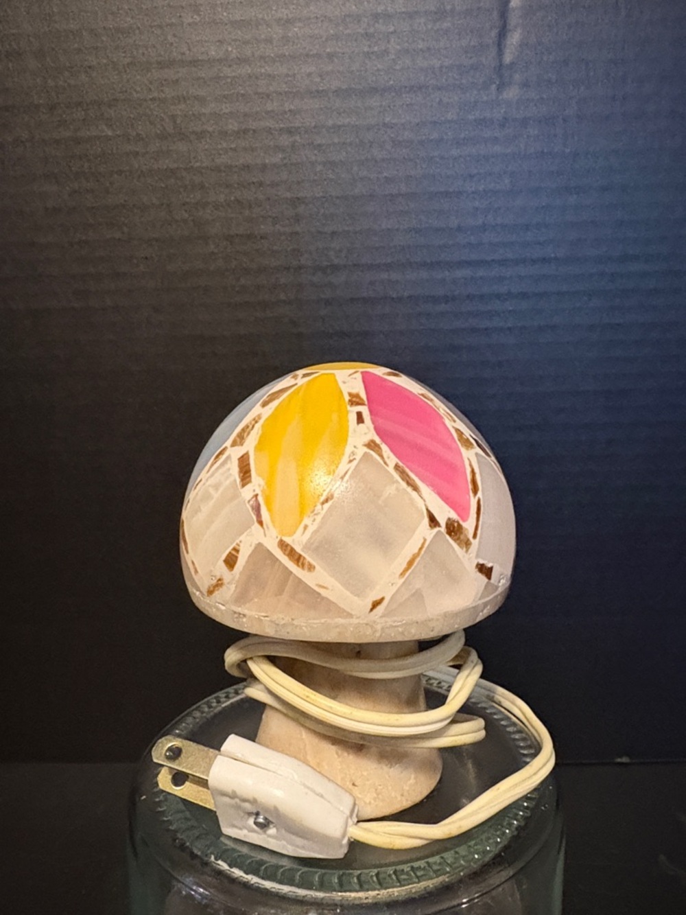 Vintage Multicolor Mosaic Glass Table Lantern - Pink & Yellow
